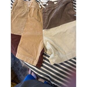 PacSun Volley Corduroy Colorblock Shorts Mens XL Brown Tan Cream Elastic Waist